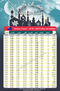 امساكية رمضان 2015 ويلنجتون نيوزيلندا Ramadan 2015 Wellington Imsakia New Zealand