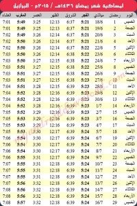 امساكية شهر رمضان البرازيل Imsak Ramadan Brazil 2015