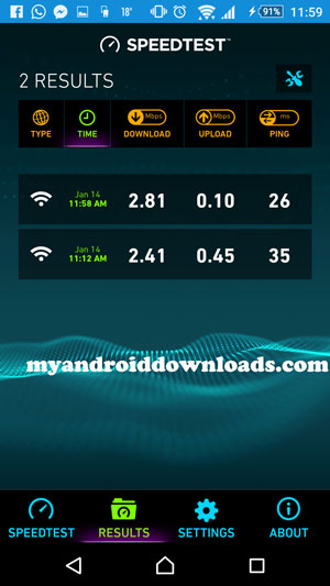 نتائج الفحص - تحميل برنامج قياس سرعة الانترنت للاندرويد Speedtest