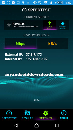 الاعدادات الخاصة باجراء الفحص - تحميل برنامج قياس سرعة الانترنت للاندرويد Speedtest للاندرويد