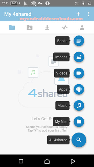 تحميل برنامج فور شيرد للاندرويد 4Shared Dwonload مجانا عربي 2016 - ادوات لتسهيل الوصول الى اقسام برنامج 4shared للاندرويد و رفع الملفات