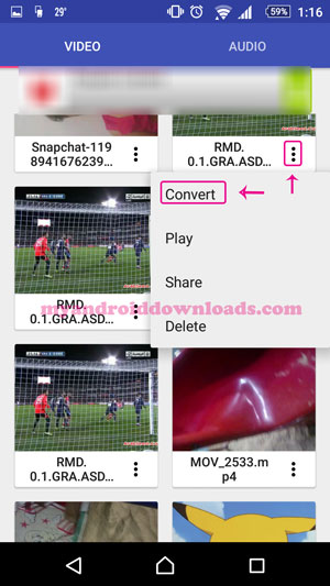 تحميل برنامج تحويل الصيغ الفيديو للاندرويد Audio/Video Converter شرح بالصور - اختيار تحويل صيغة الفيديو من خلال تنزييل برنامج تحويل الصيغ الفيديو للاندرويد
