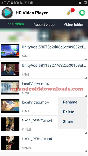 تحميل برنامج تشغيل فيديو للاندرويد HD Video Player مشغل فيديوهات - مجموعة من مقاطع الفيديو المحلية والموجودة على جهازك الاندرويد ومجموعة اخرى