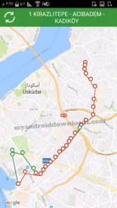 خريطة توضح مكان الباص في برنامج الباصات في اسطنبول