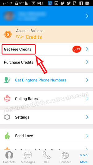 خيار الحصول على نقاط مجانية في تطبيق dingtone