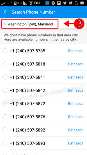 إختيار الرقم الوهمي الذي تريد بعد تنزيل برنامج dingtone