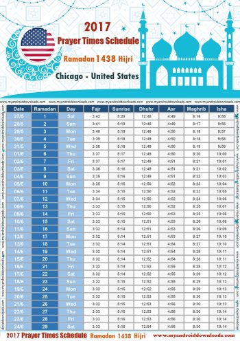 امساكية رمضان 2017 شيكاغو امريكا تقويم رمضان 1438 Ramadan Imsakiye 2017 Chicago United States of America