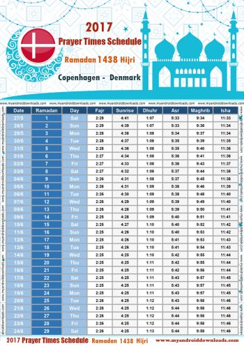 امساكية رمضان 2017 كوبنهاجن الدنمارك تقويم رمضان 1438 Ramadan Imsakiye 2017 Copenhagen Denmark