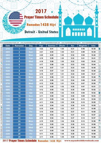 امساكية رمضان 2017 ديترويت امريكا تقويم رمضان 1438 Ramadan Imsakiye 2017 Detroit United States of America