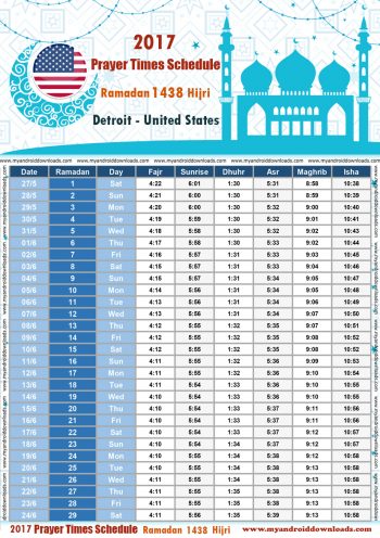 امساكية رمضان 2017 ديترويت امريكا تقويم رمضان 1438 Ramadan Imsakiye 2017 Detroit United States of America