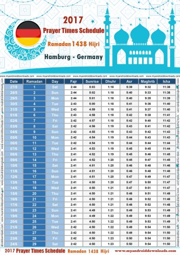 امساكية رمضان 2017 هامبورغ المانيا تقويم رمضان 1438 Ramadan Imsakiye 2017 Hamburg Germany | Ramadan 2017 Uhrzeiten