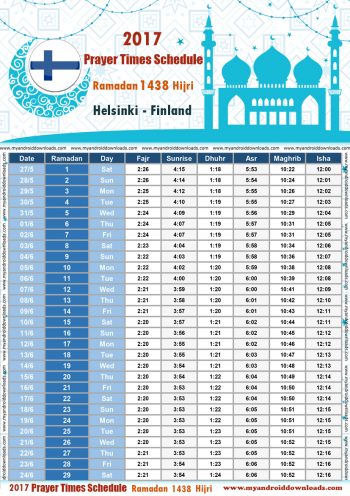 امساكية رمضان 2017 هلسنكي فنلندا تقويم رمضان 1438 Ramadan Imsakiye 2017 Helsinki Finland