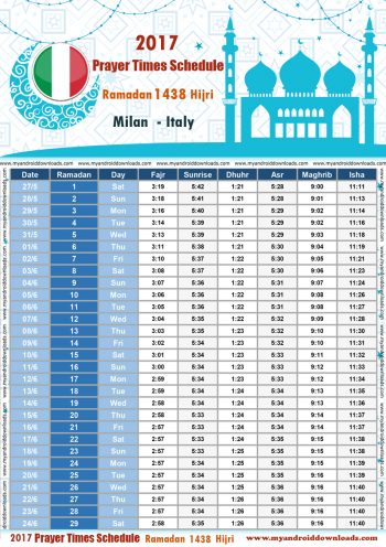 امساكية رمضان 2017 ميلان ايطاليا تقويم رمضان 1438 Ramadan Imsakiye 2017 Milan Italy Calendario Ramadan 2017