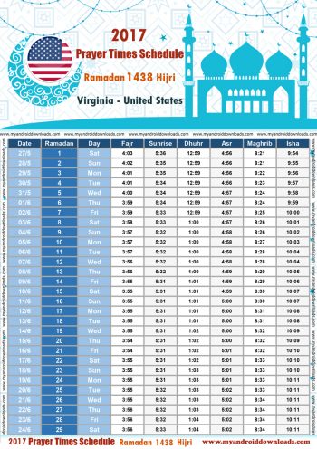 امساكية رمضان 2017 فرجينيا امريكا تقويم رمضان 1438 Ramadan Imsakiye 2017 Washington United States of America