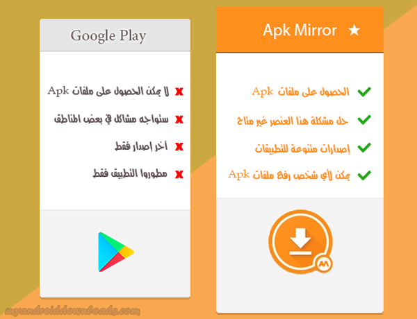 مقارنة بين كل من Apk Mirror App و Google Play