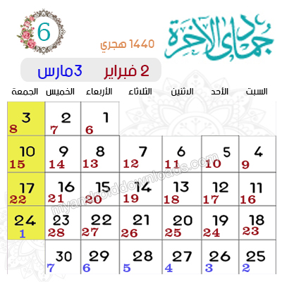 التقويم الهجري والميلادي 2019 مع الأحداث الإسلامية ، تاريخ اليوم وتاريخ رمضان 2019