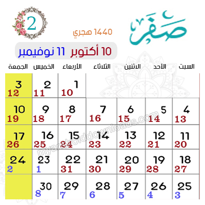 التقويم الهجري والميلادي 2019 مع المناسبات الاسلامية وتاريخ اليوم وموعد شهر رمضان ٢٠١٩