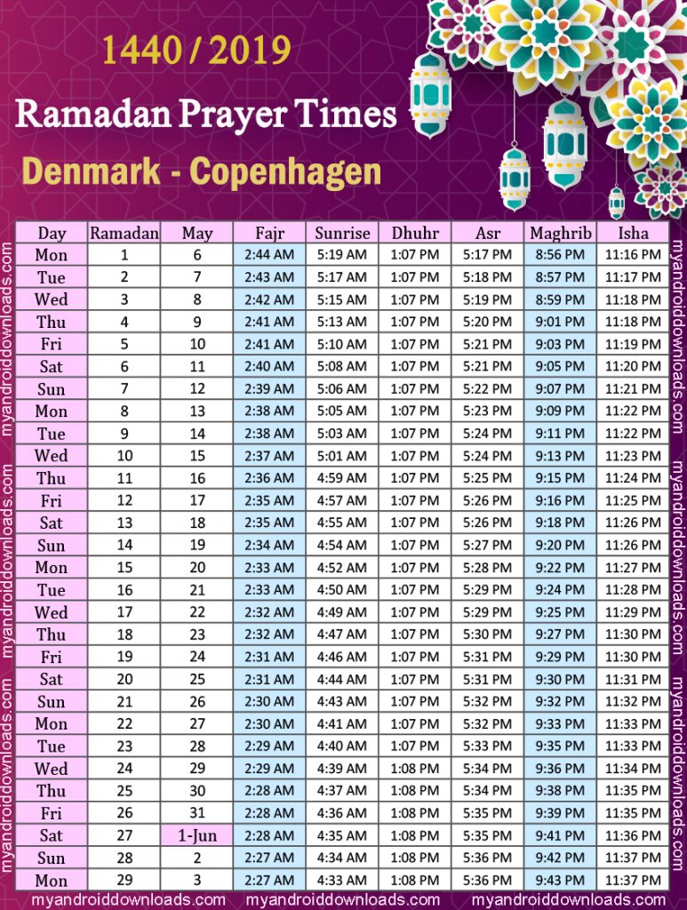 تحميل امساكية رمضان 2019 الدنمارك كوبنهاجن Ramadan Imsakia 2019 Danmark København