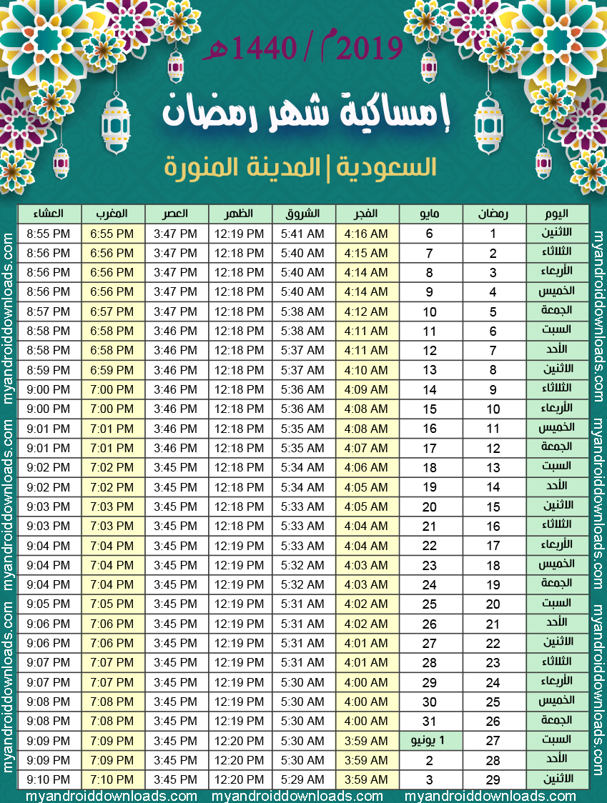 اوقات الصلاه في المدينه