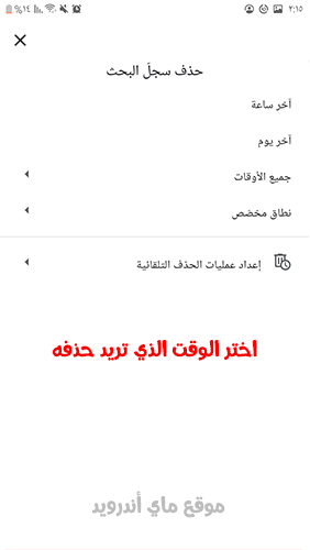 اختر الوقت الذي تريد حذف السجل منه