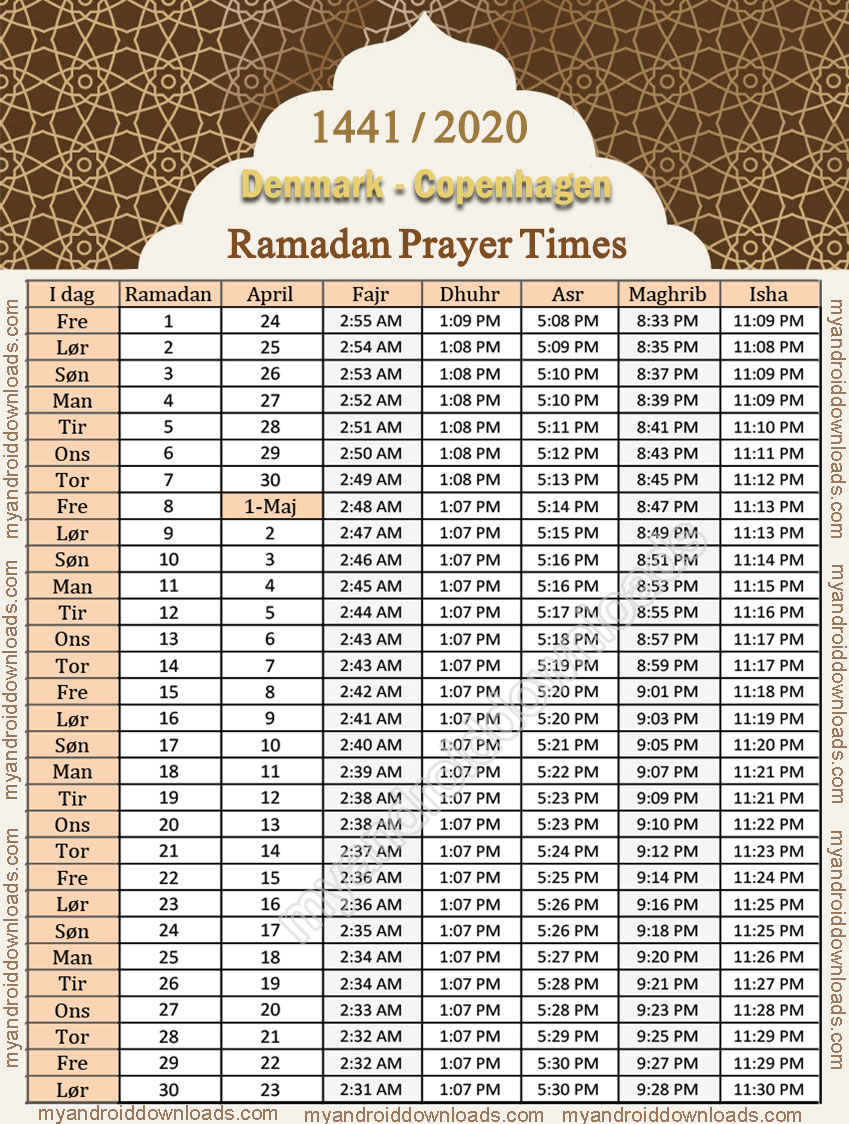 امساكية رمضان 2020 الدنمارك كوبنهاجن تقويم رمضان Ramadan 2020 Copenhagen