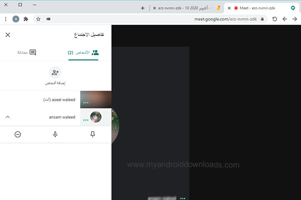 الاشخاص المشاركين في اجتماع جوجل ميتنج