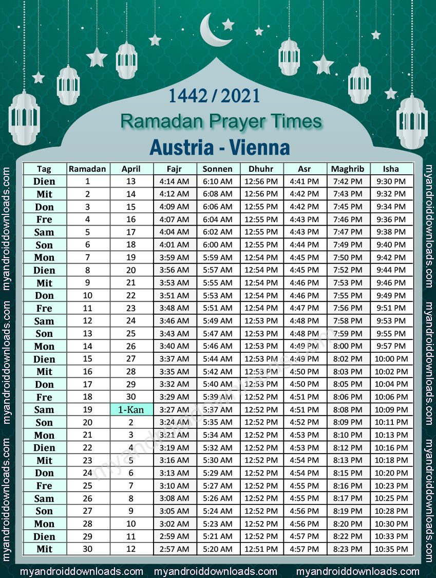 تحميل امساكية رمضان 2021 النمسا فينا تقويم رمضان 1442-2021