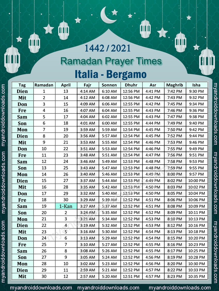 تحميل امساكية رمضان 2021 ايطاليا بيرغامو تقويم رمضان 1442