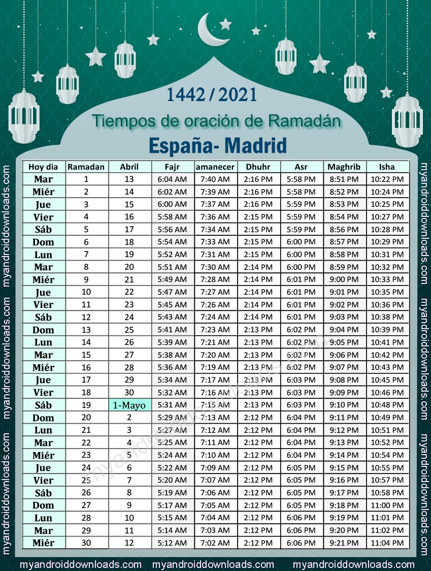 تحميل امساكية رمضان 2021 اسبانيا مدريد تقويم رمضان 1442