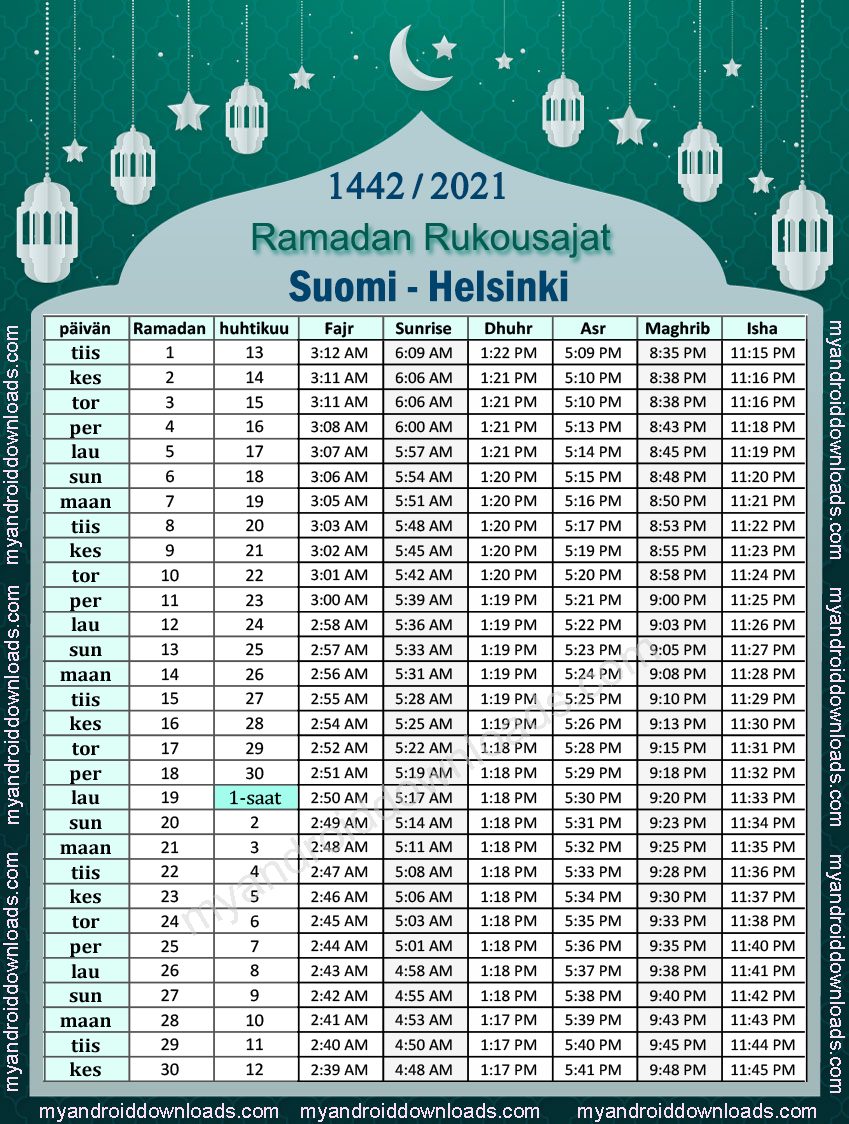 تحميل امساكية رمضان 2021 فنلندا هلسنكي تقويم 1442