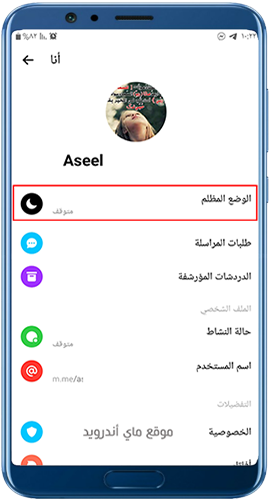 الوضع المظلم في مسنجر فيسبوك 