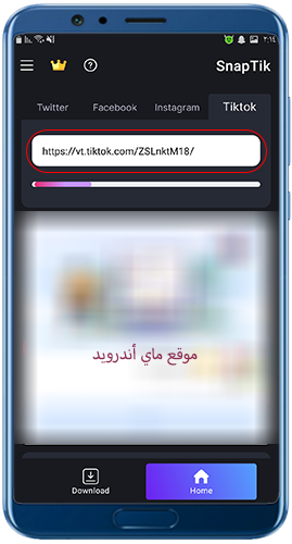 لصق رابط تحميل فيديو تيك توك