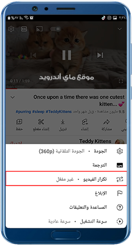 ميزة تكرار الفيديو في اليوتيوب 