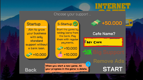 ضع اسماً مناسب للمقهى بعد تحميل Internet Cafe Simulator للاندرويد من ميديا فاير