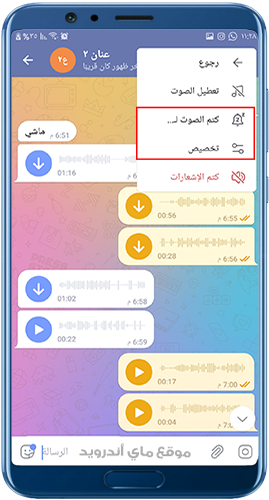 تخصيص الصوت وكتم المحادثة عند تنزيل تلغرام 2022