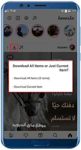 خيارات تنزيل صور المنشورات في honista انستا