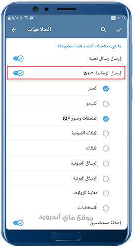 الصلاحيات التفصيلية للوسائط في الجروبات عند تنزيل تليجرام 2024