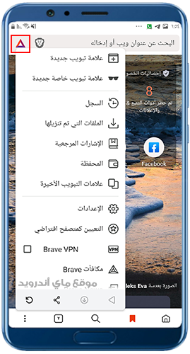خيارات عديدة في متصفح بريف للاندرويد 