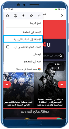 اختر الاضافة الى الشاشة الرئيسية