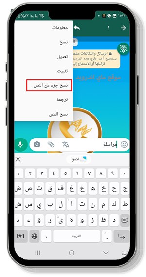 نسخ جزء من النص في تحديث واتساب 10