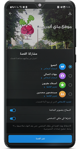 خيارات مشاركة القصة في التليجرام